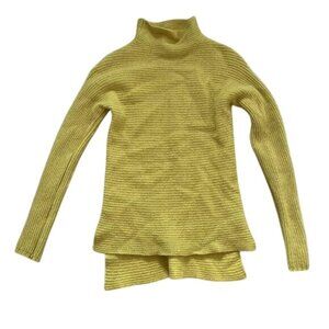Bartolini Wool Cashmere Mock Neck Hi-Low Textured Knit Sweater Yellow Long Sleev